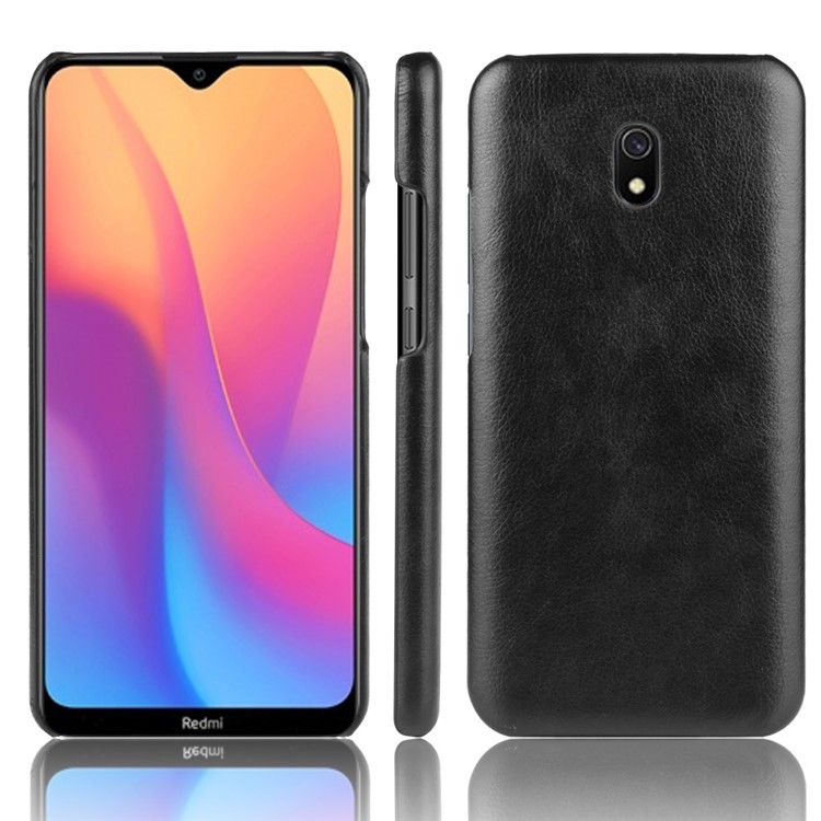 Litchi Skin Leather Coated Hard PC Case for Xiaomi Redmi 8A - Black-1