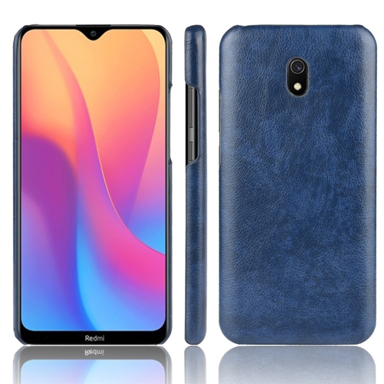 Litchi Skin Leather Coated Hard PC Case for Xiaomi Redmi 8A - Dark Blue-1