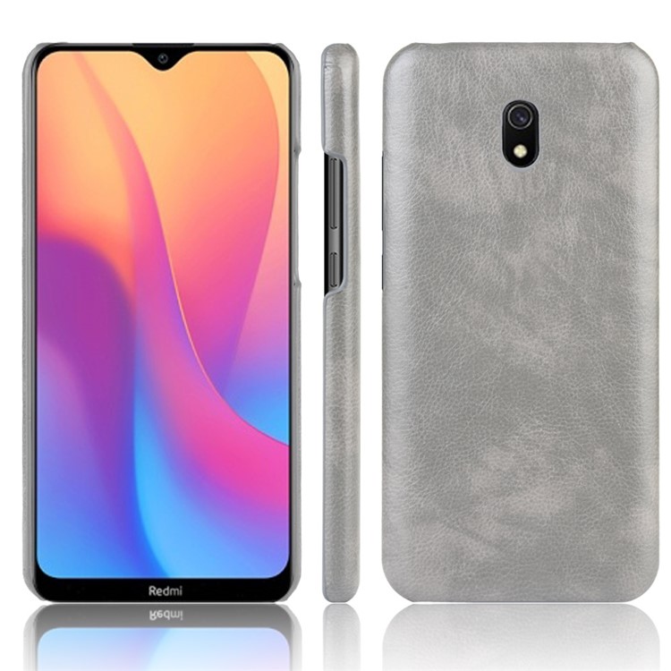 Litchi Skin Leather Coated Hard PC Case for Xiaomi Redmi 8A - Grey-1