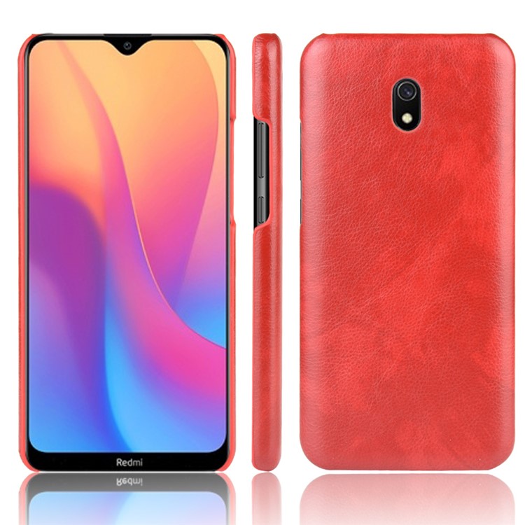 Cuir Peau Litchi Enduit Étui Rigide Pour PC Xiaomi Redmi 8A - Rouge-1