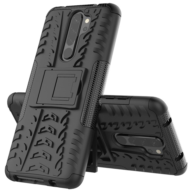 Tampa Elegante de Caixa de Camada Dupla PC + TPU Com Kickstand Para Xiaomi Redmi Note 8 Pro - Preto