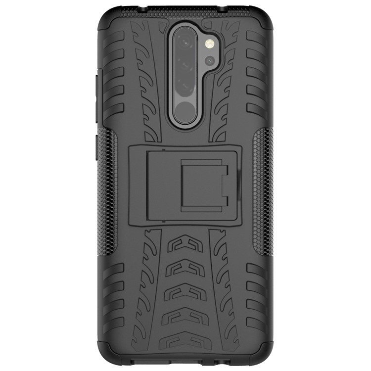 Tampa Elegante de Caixa de Camada Dupla PC + TPU Com Kickstand Para Xiaomi Redmi Note 8 Pro - Preto