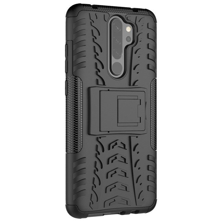 Tampa Elegante de Caixa de Camada Dupla PC + TPU Com Kickstand Para Xiaomi Redmi Note 8 Pro - Preto