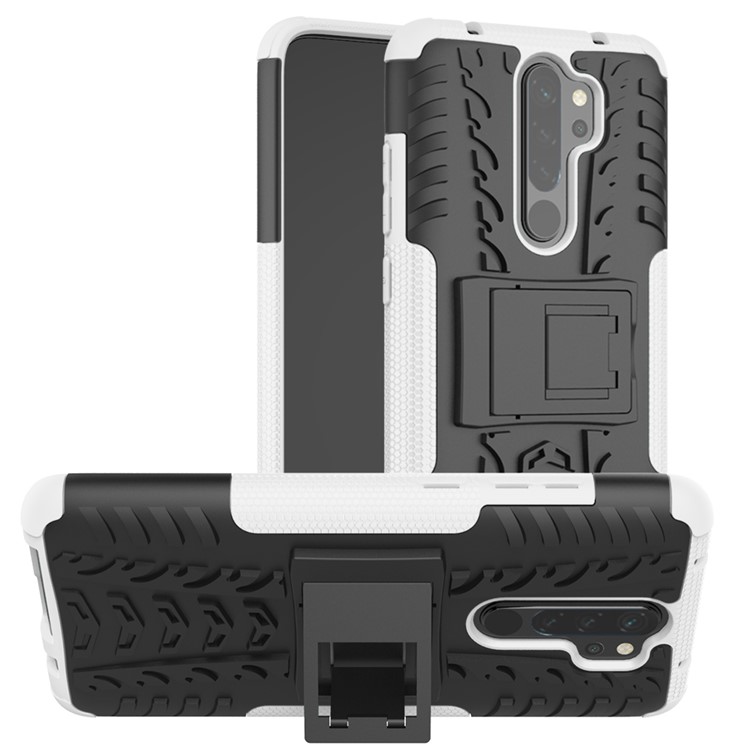 Stylish Dual-layer PC + TPU Casing Cover with Kickstand for Xiaomi Redmi Note 8 Pro - White-1