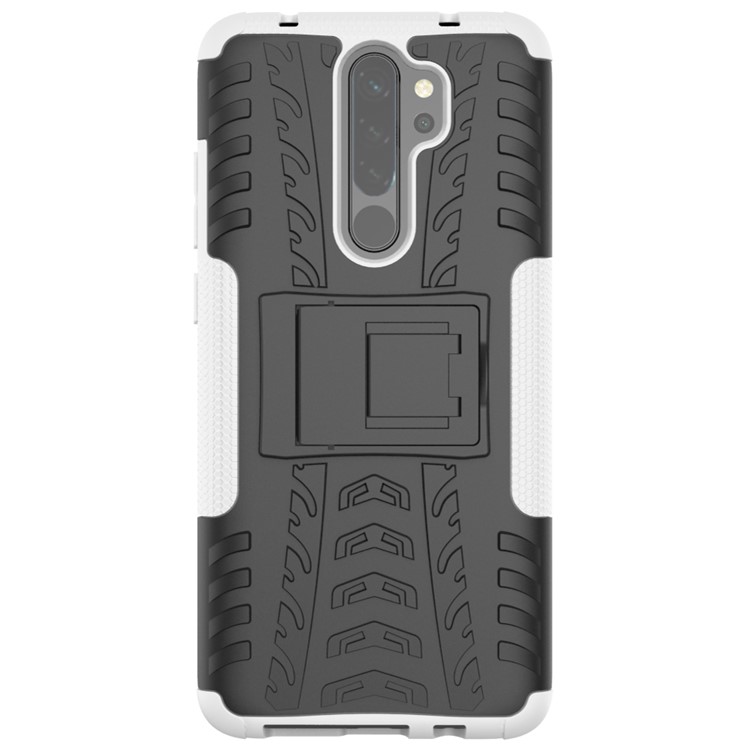 Stylish Dual-layer PC + TPU Casing Cover with Kickstand for Xiaomi Redmi Note 8 Pro - White-3