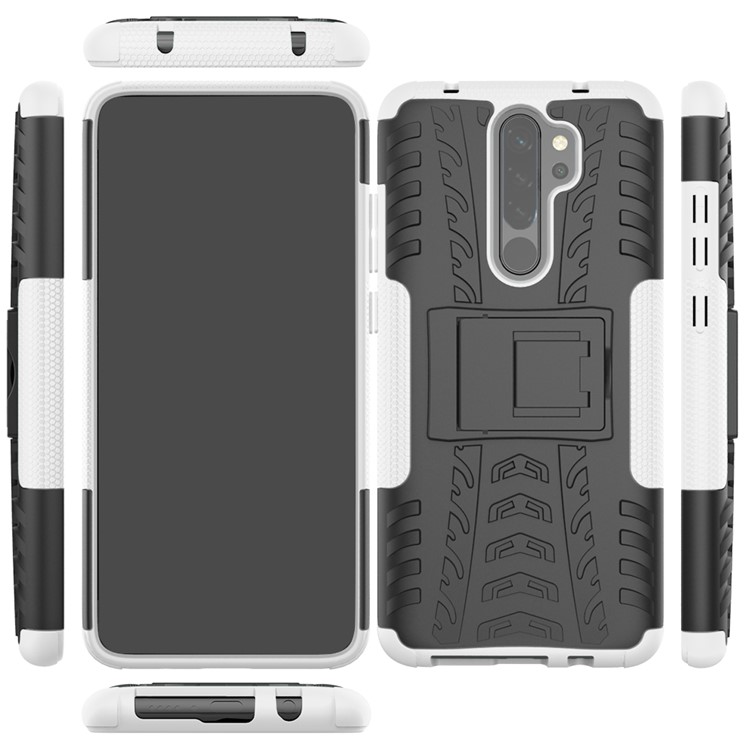 Tampa Elegante de Caixa de Camada Dupla PC + TPU Com Kickstand Para Xiaomi Redmi Note 8 Pro - Branco