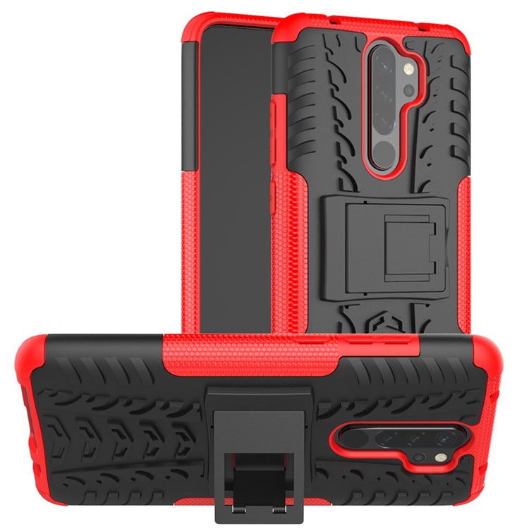 Stylish Dual-layer PC + TPU Casing Cover with Kickstand for Xiaomi Redmi Note 8 Pro - Red-1