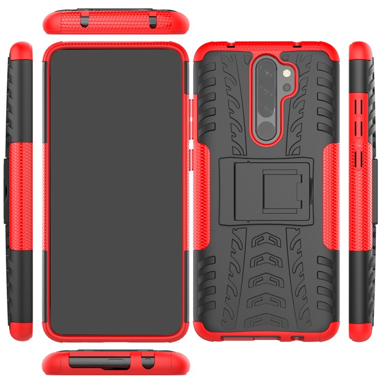 Stylish Dual-layer PC + TPU Casing Cover with Kickstand for Xiaomi Redmi Note 8 Pro - Red-9