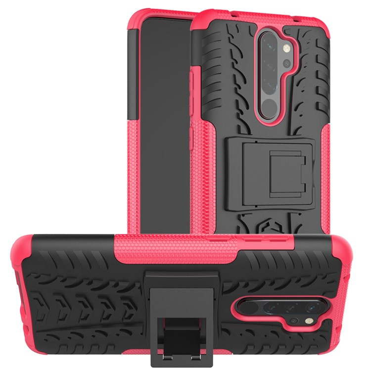Stylish Dual-layer PC + TPU Casing Cover with Kickstand for Xiaomi Redmi Note 8 Pro - Rose-1