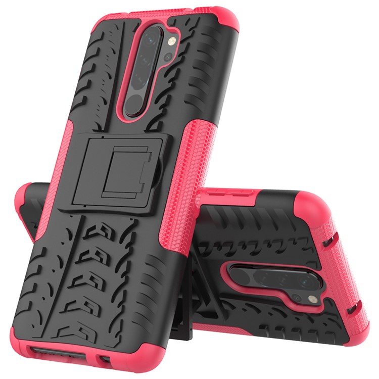 Stylish Dual-layer PC + TPU Casing Cover with Kickstand for Xiaomi Redmi Note 8 Pro - Rose-2