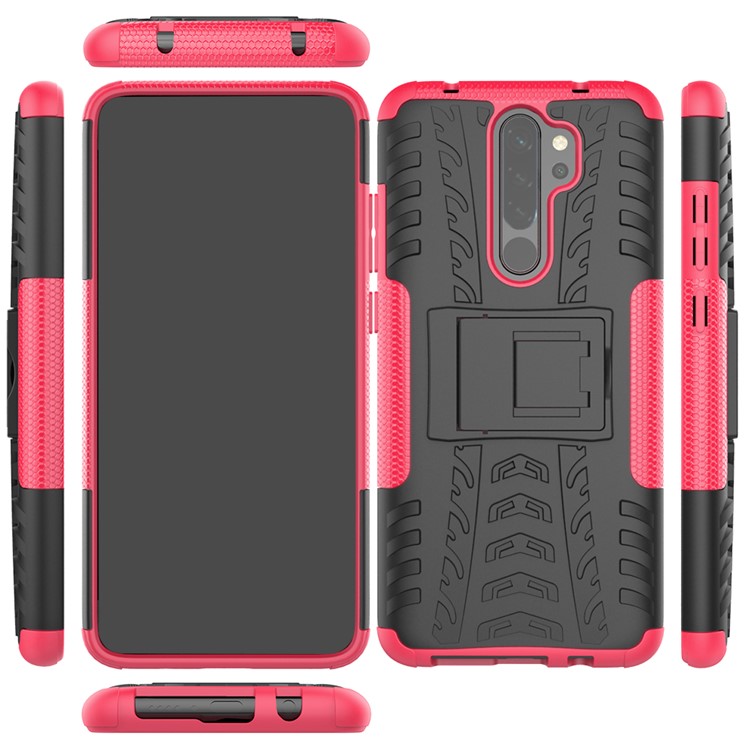 Stylish Dual-layer PC + TPU Casing Cover with Kickstand for Xiaomi Redmi Note 8 Pro - Rose-9