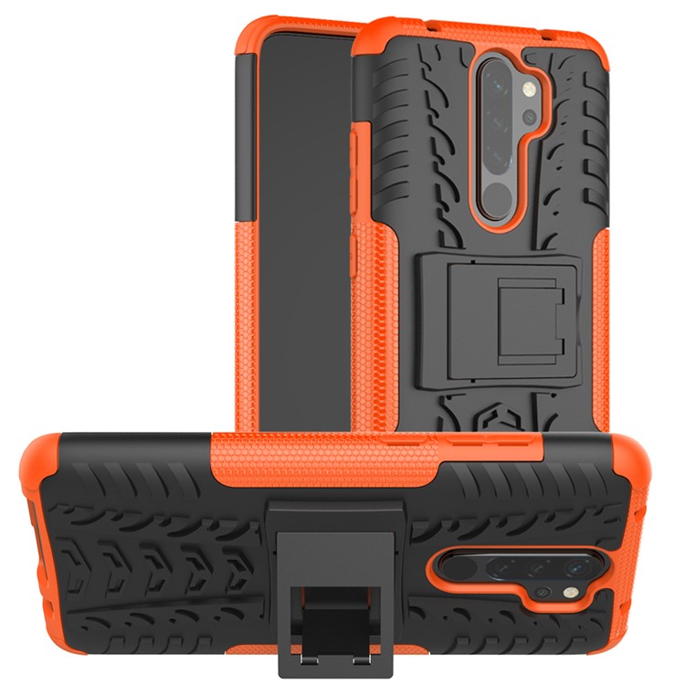 Tampa Elegante de Caixa de Camada Dupla PC + TPU Com Kickstand Para Xiaomi Redmi Note 8 Pro - Laranja