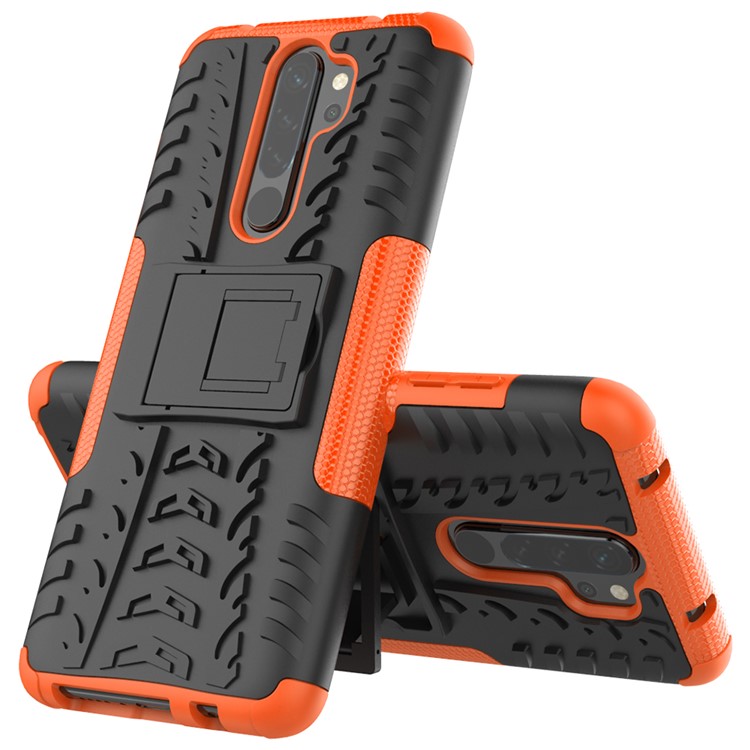 Tampa Elegante de Caixa de Camada Dupla PC + TPU Com Kickstand Para Xiaomi Redmi Note 8 Pro - Laranja