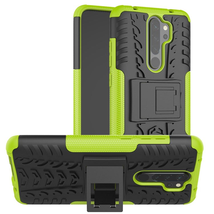 Stylish Dual-layer PC + TPU Casing Cover with Kickstand for Xiaomi Redmi Note 8 Pro - Green-1