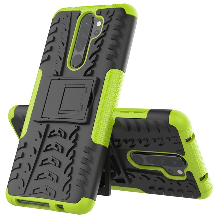 Stylish Dual-layer PC + TPU Casing Cover with Kickstand for Xiaomi Redmi Note 8 Pro - Green-2