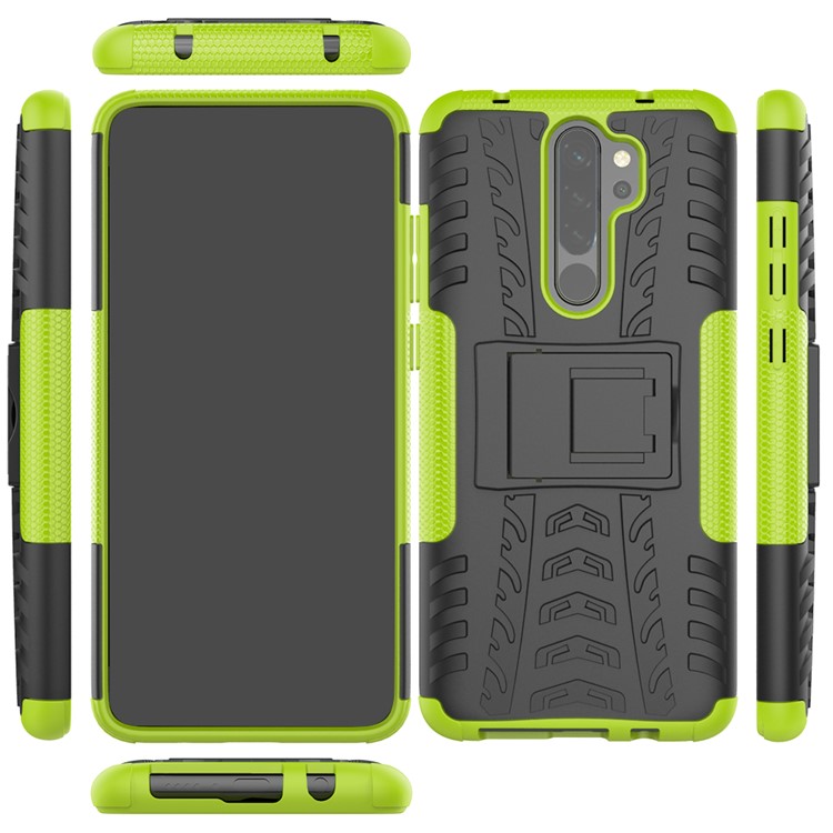 Stylish Dual-layer PC + TPU Casing Cover with Kickstand for Xiaomi Redmi Note 8 Pro - Green-9