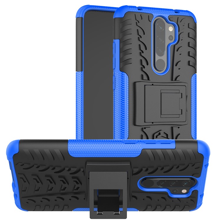 Stylish Dual-layer PC + TPU Casing Cover with Kickstand for Xiaomi Redmi Note 8 Pro - Blue-1