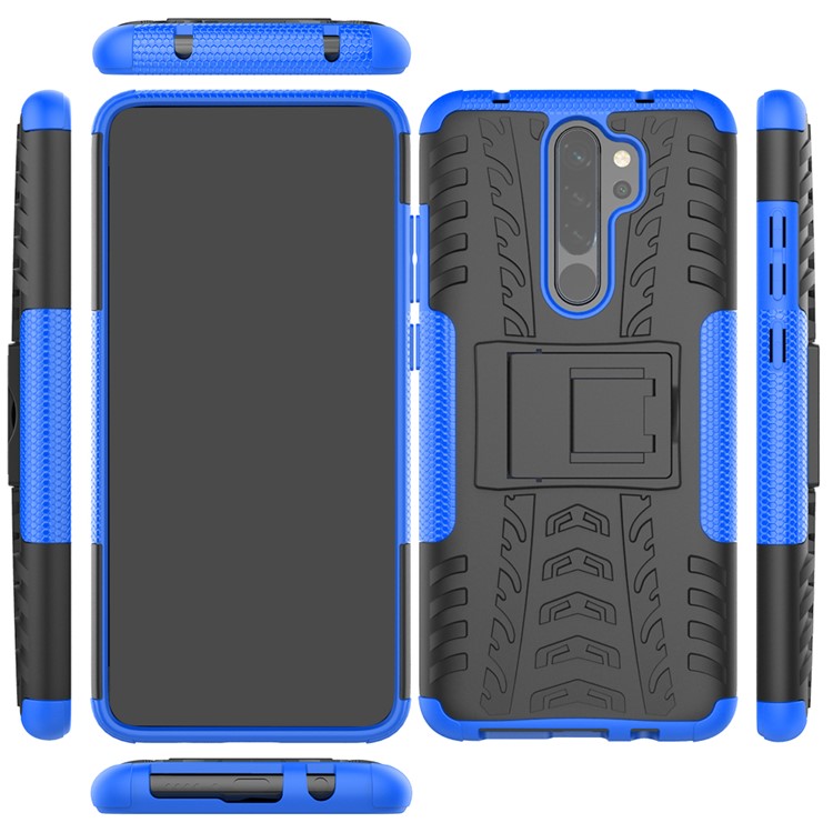 Stylish Dual-layer PC + TPU Casing Cover with Kickstand for Xiaomi Redmi Note 8 Pro - Blue-9