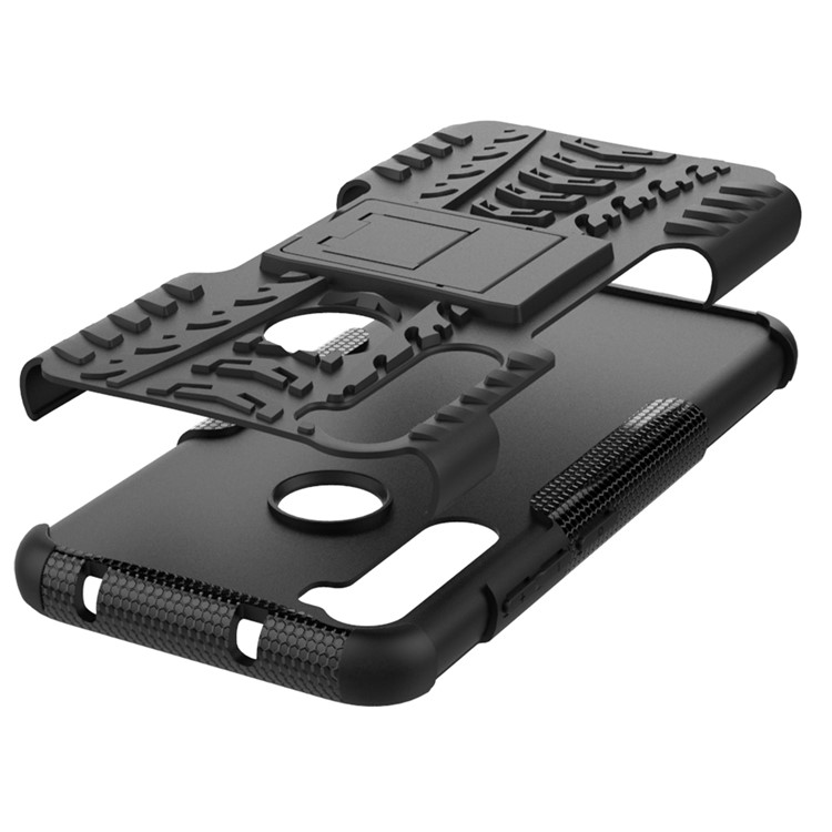 Cool Pneu Híbrido PC + TPU Tampa Shell Com Kickstand Para Xiaomi Redmi Nota 8 - Preto