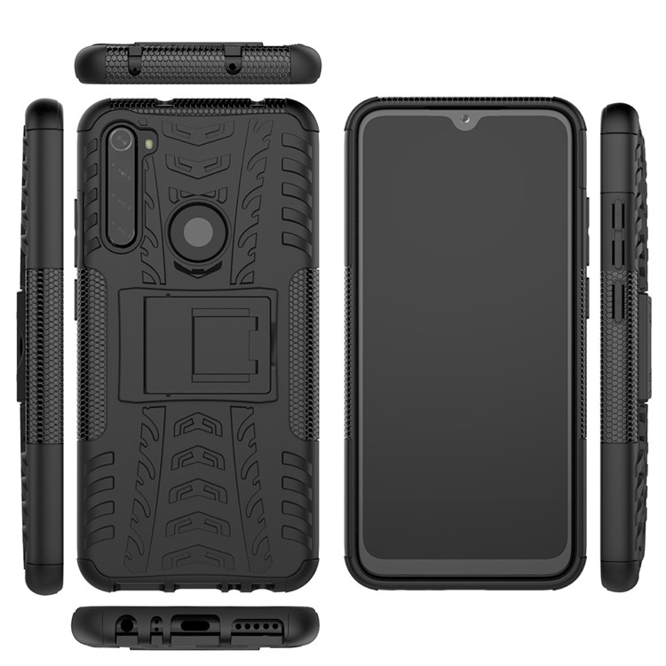 Cool Pneu Híbrido PC + TPU Tampa Shell Com Kickstand Para Xiaomi Redmi Nota 8 - Preto