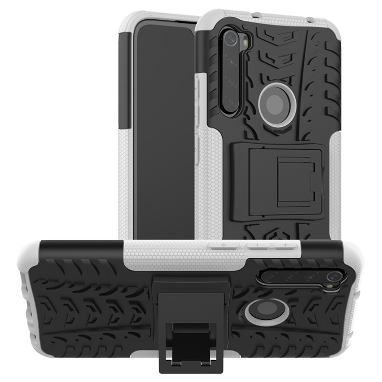Cool Tyre Hybrid PC + TPU Cover Shell with Kickstand for Xiaomi Redmi Note 8 - White-1