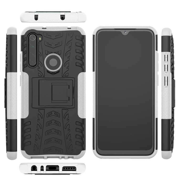 Cool Tyre Hybrid PC + TPU Cover Shell with Kickstand for Xiaomi Redmi Note 8 - White-9