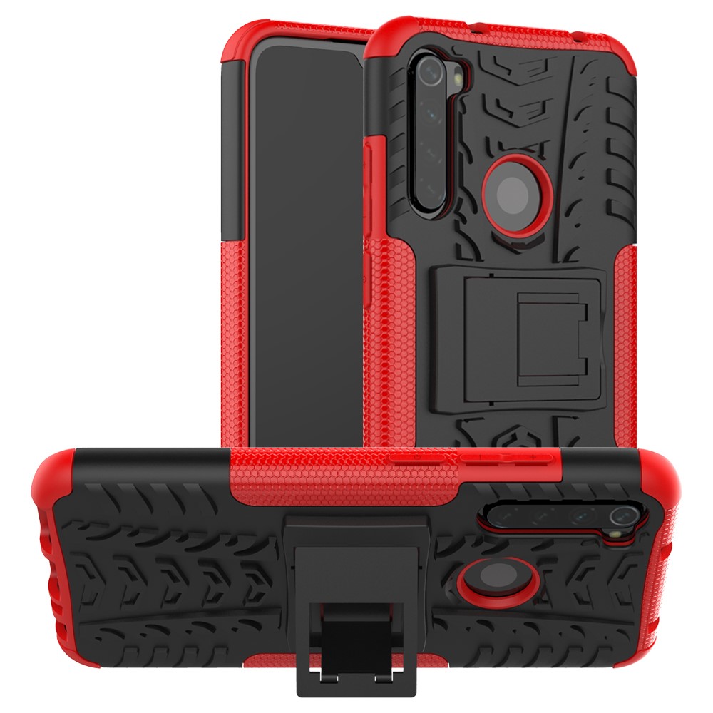 Cool Tyre Hybrid PC + TPU Cover Shell with Kickstand for Xiaomi Redmi Note 8 - Red-1