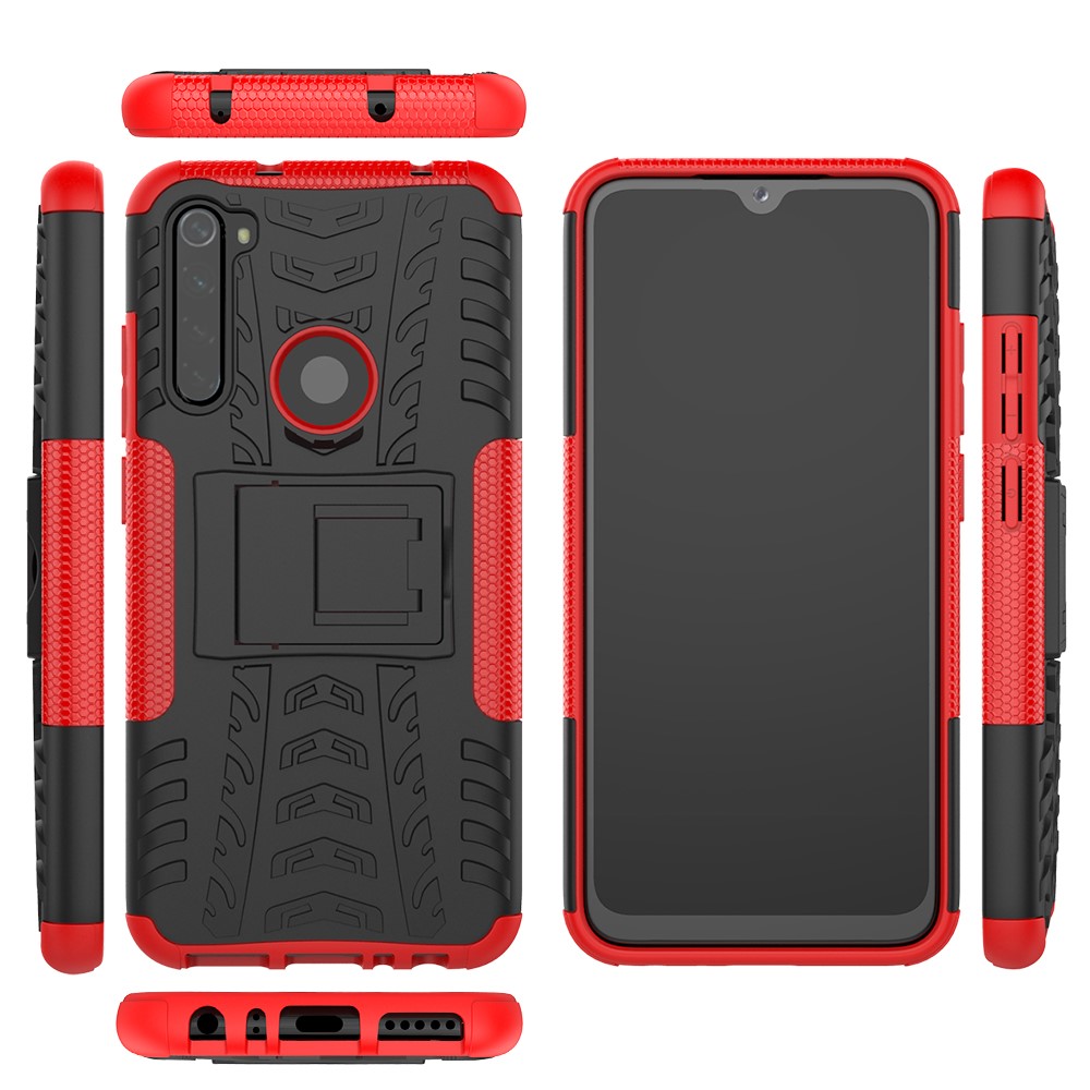Cool Tyre Hybrid PC + TPU Cover Shell with Kickstand for Xiaomi Redmi Note 8 - Red-9