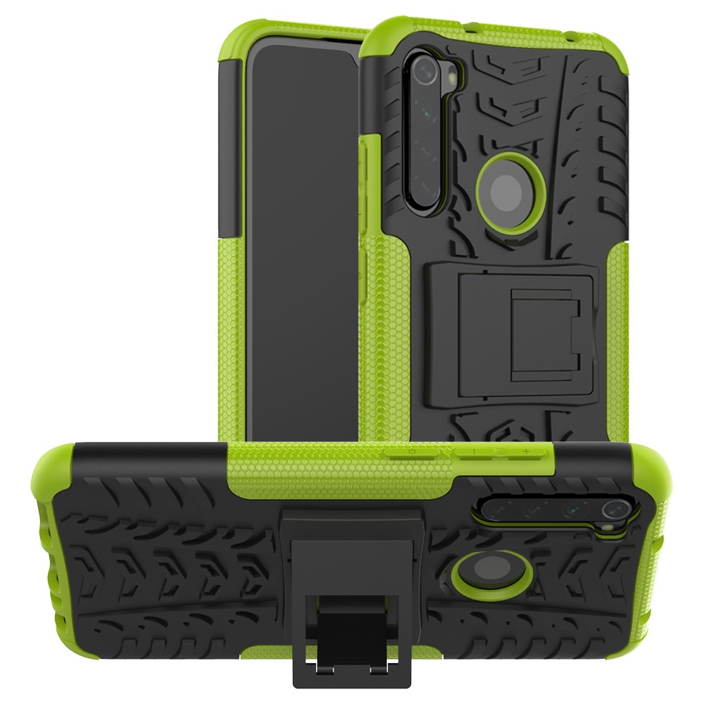 Cool Pneu Híbrido PC + TPU Tampa Shell Com Kickstand Para Xiaomi Redmi Nota 8 - Verde