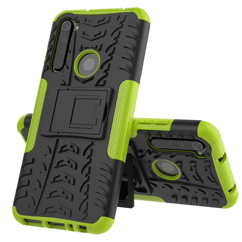 Coque Hybride PC + TPU à Pneu Cool Avec Degs-pied Pour Xiaomi Redmi Note 8 - Vert