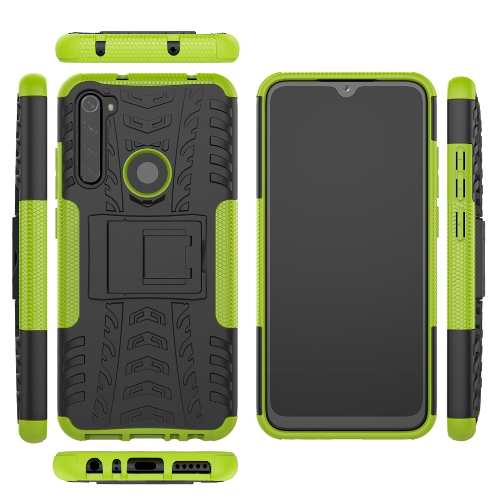 Coque Hybride PC + TPU à Pneu Cool Avec Degs-pied Pour Xiaomi Redmi Note 8 - Vert