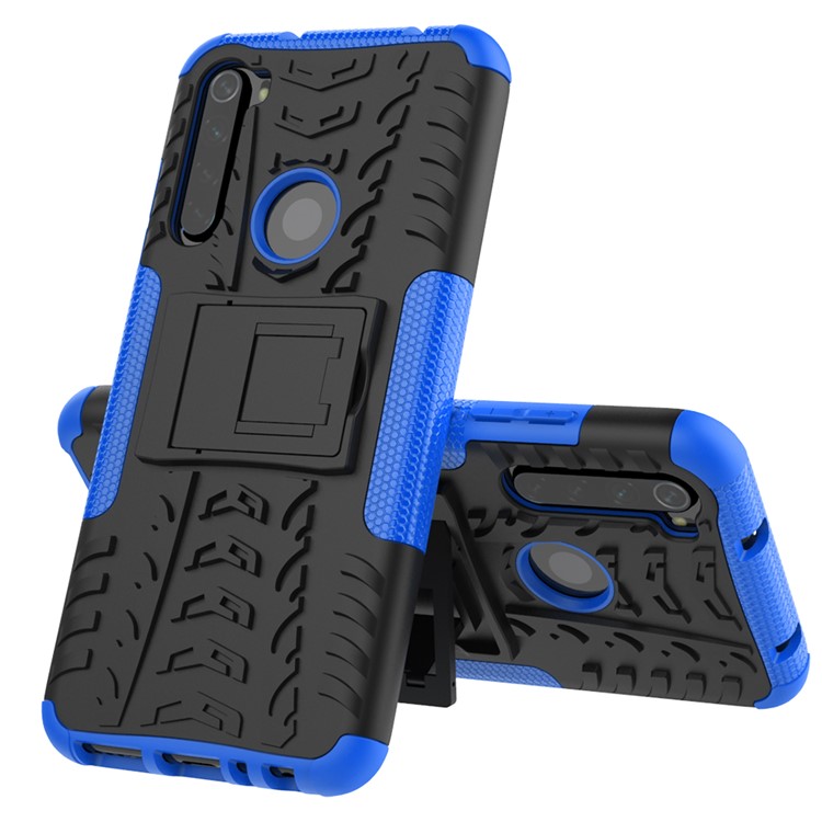 Cool Pneu Híbrido PC + TPU Tampa Shell Com Kickstand Para Xiaomi Redmi Nota 8 - Azul