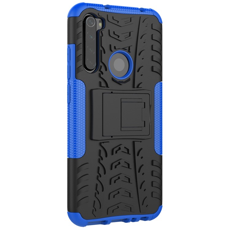 Cool Pneu Híbrido PC + TPU Tampa Shell Com Kickstand Para Xiaomi Redmi Nota 8 - Azul