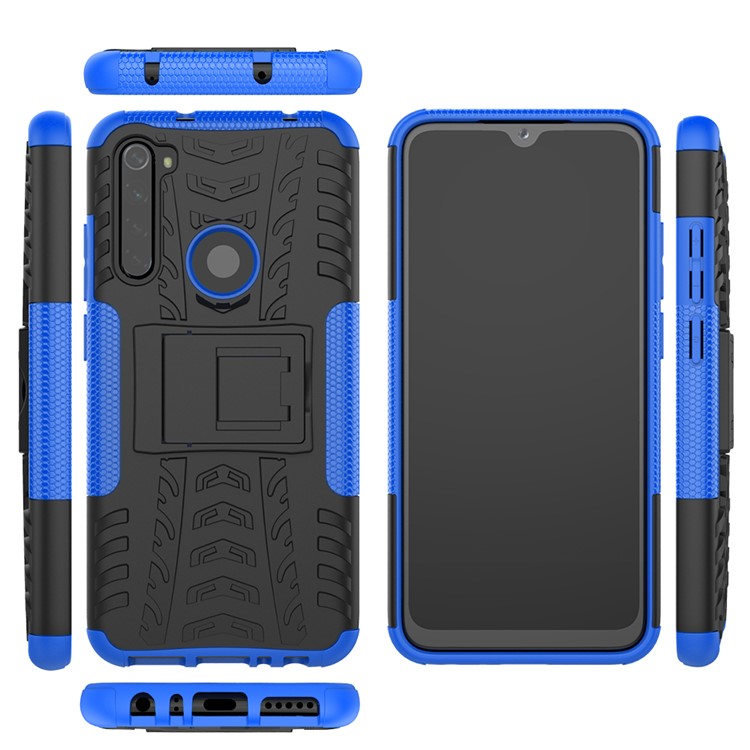 Coque Hybride PC + TPU à Pneu Cool Avec Degs-pied Pour Xiaomi Redmi Note 8 - Bleu