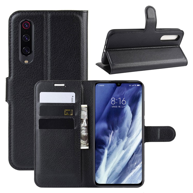 Litchi Skin Wallet Leather Stand Case for Xiaomi Mi 9 Pro / Mi 9 Pro 5G - Black-1