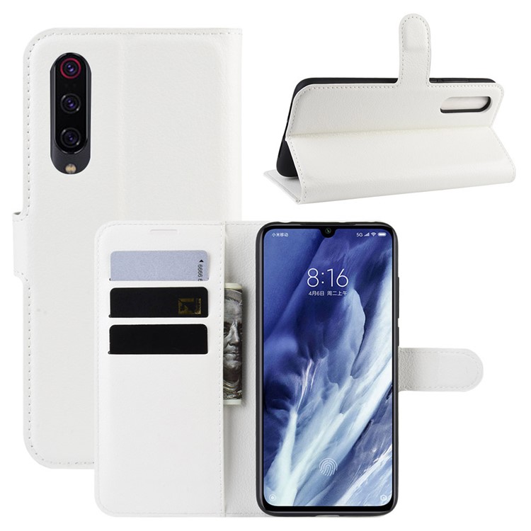 Litchi Skin Wallet Leather Stand Case for Xiaomi Mi 9 Pro / Mi 9 Pro 5G - White-1