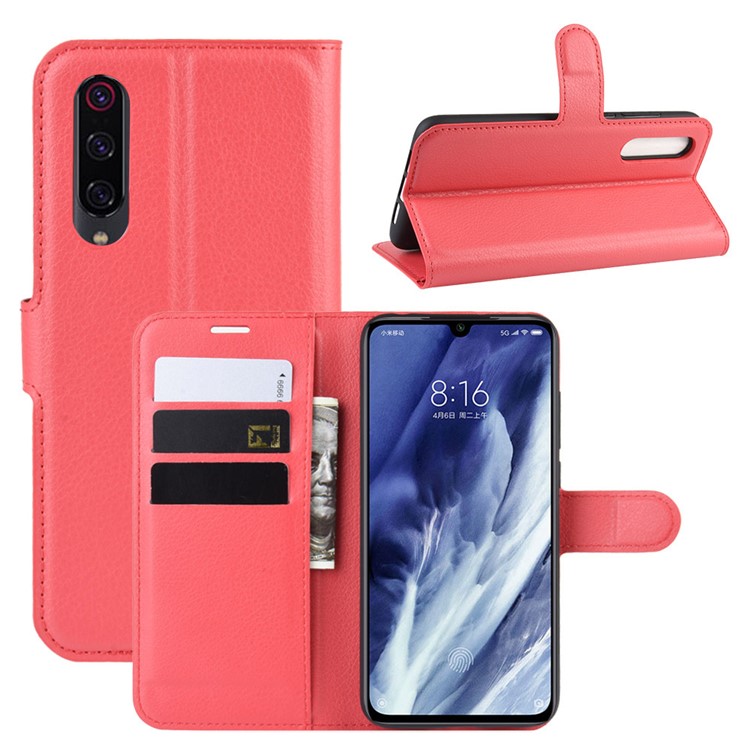 Litchi Skin Wallet Leather Stand Case for Xiaomi Mi 9 Pro / Mi 9 Pro 5G - Red-1