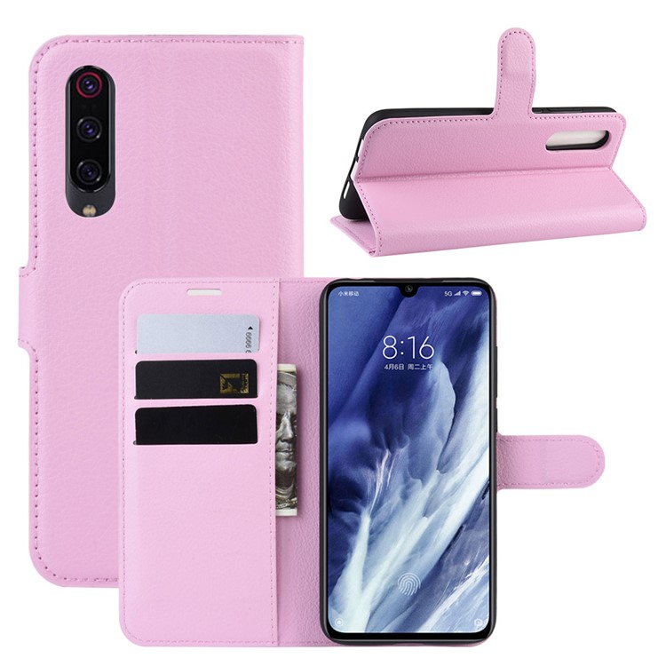 Litchi Skin Wallet Leather Stand Case for Xiaomi Mi 9 Pro / Mi 9 Pro 5G - Pink-1