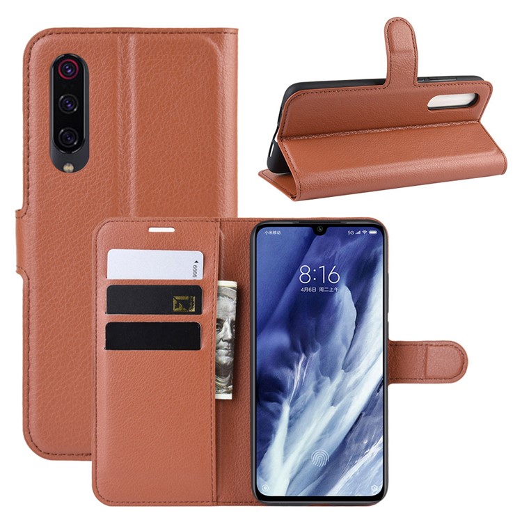 Litchi Skin Wallet Leather Stand Case for Xiaomi Mi 9 Pro / Mi 9 Pro 5G - Brown-1