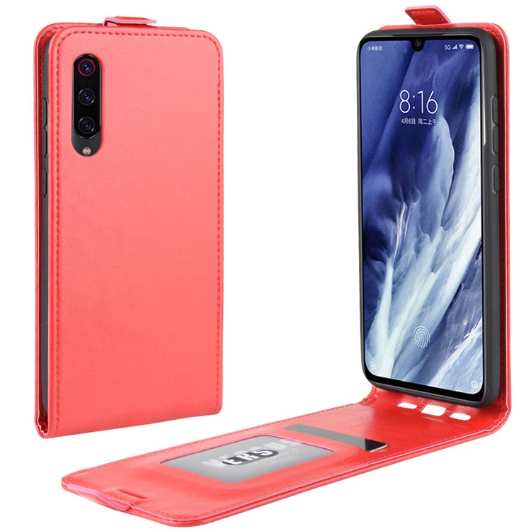 Crazy Horse Vertical Flip Leather Phone Casing with Card Holder for Xiaomi Mi 9 Pro 5G / Mi 9 Pro - Red-1