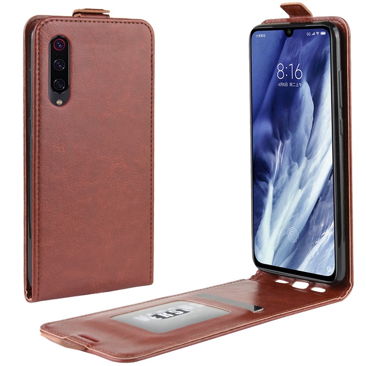 Crazy Horse Vertical Flip Leather Phone Casing with Card Holder for Xiaomi Mi 9 Pro 5G / Mi 9 Pro - Brown-1