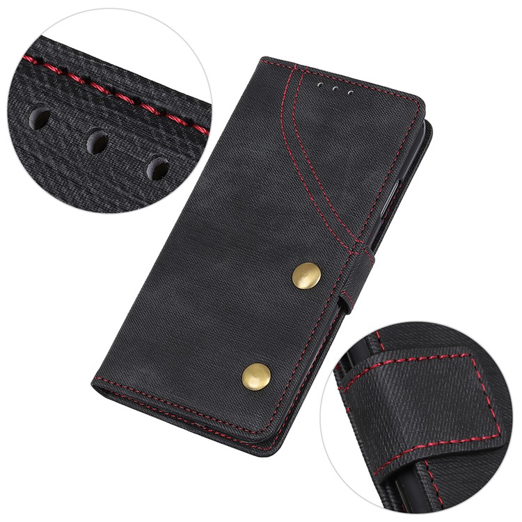 Jeans Cloth Wallet Stand Leather Phone Cover Casing for Xiaomi Redmi 8 - Black-3