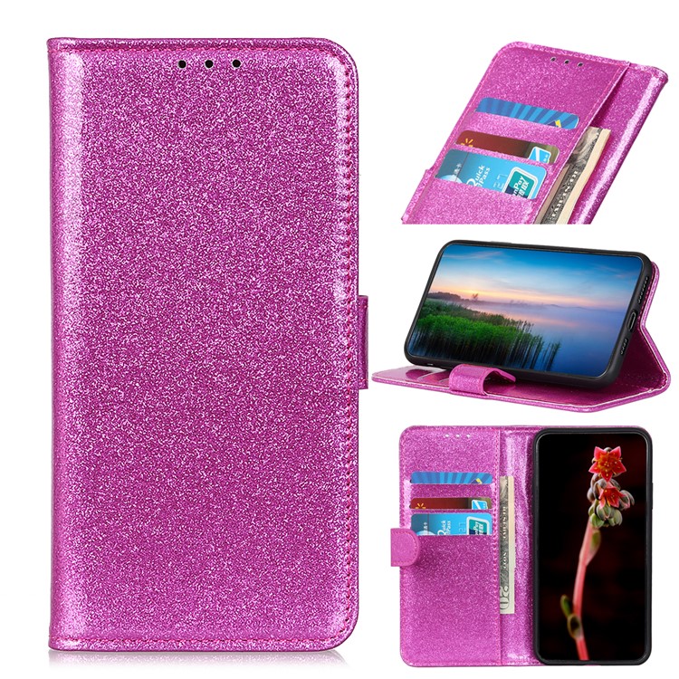 Glittery Powder Wallet Stand Flip Leather Shell for Xiaomi Redmi 8 - Rose-1