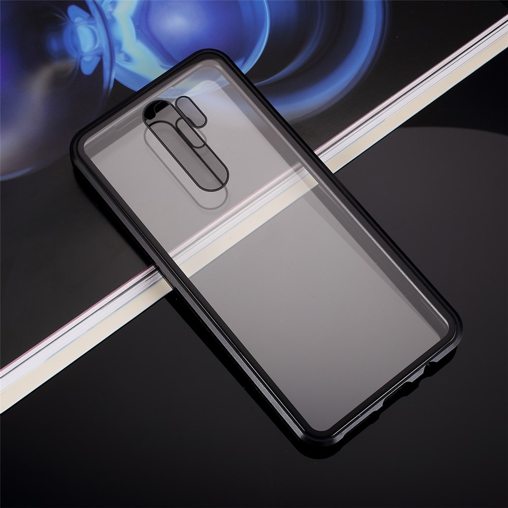 Installation Magnétique Edge Métal + Verre Trempée Shell de Téléphone de Protection Complet Pour Xiaomi Redmi Note 8 Pro - le Noir-8