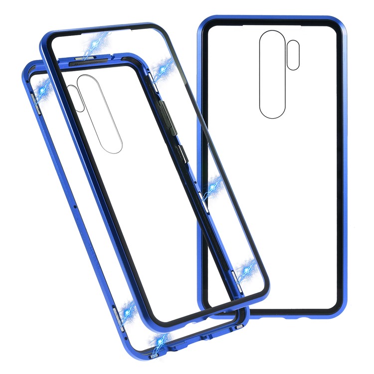 Magnetic Installation Metal Edge + Tempered Glass Full Protective Phone Shell for Xiaomi Redmi Note 8 Pro - Blue-1