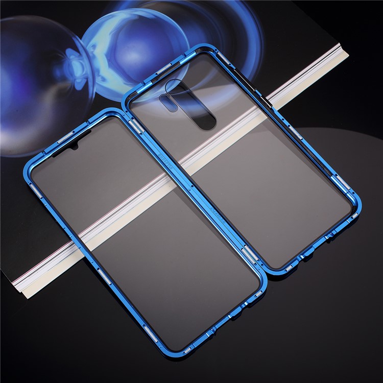 Magnetic Installation Metal Edge + Tempered Glass Full Protective Phone Shell for Xiaomi Redmi Note 8 Pro - Blue-9