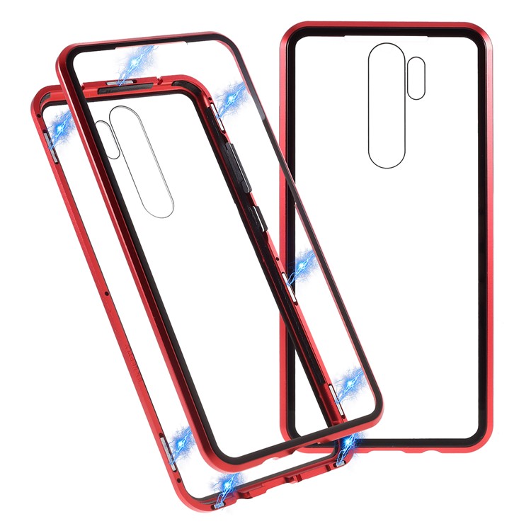 Magnetic Installation Metal Edge + Tempered Glass Full Protective Phone Shell for Xiaomi Redmi Note 8 Pro - Red-1