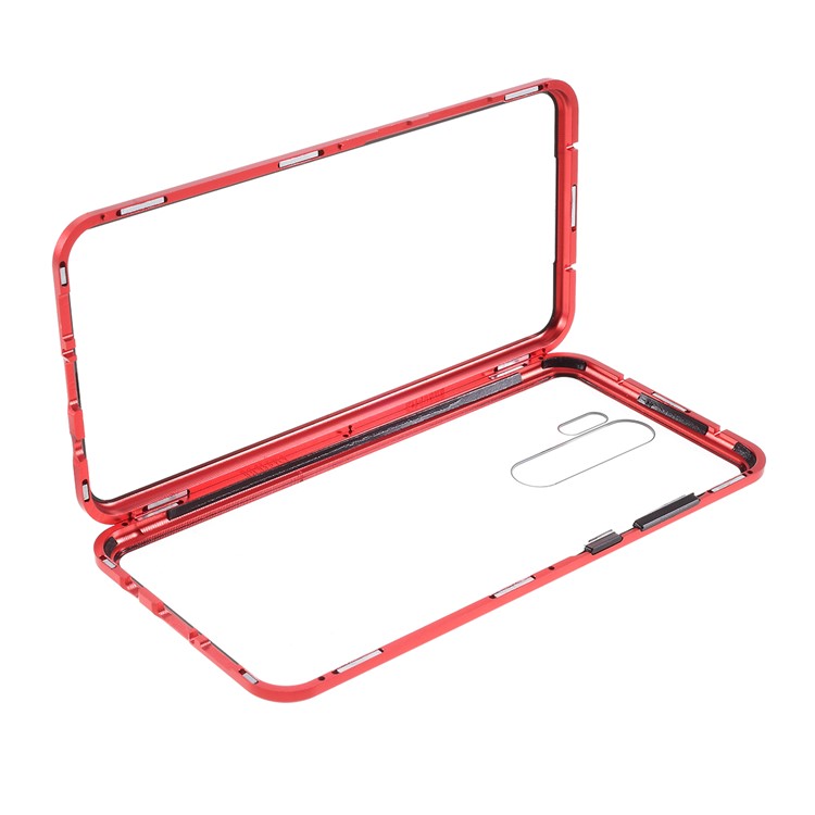 Magnetic Installation Metal Edge + Tempered Glass Full Protective Phone Shell for Xiaomi Redmi Note 8 Pro - Red-11