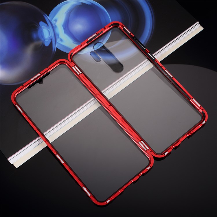 Magnetic Installation Metal Edge + Tempered Glass Full Protective Phone Shell for Xiaomi Redmi Note 8 Pro - Red-6