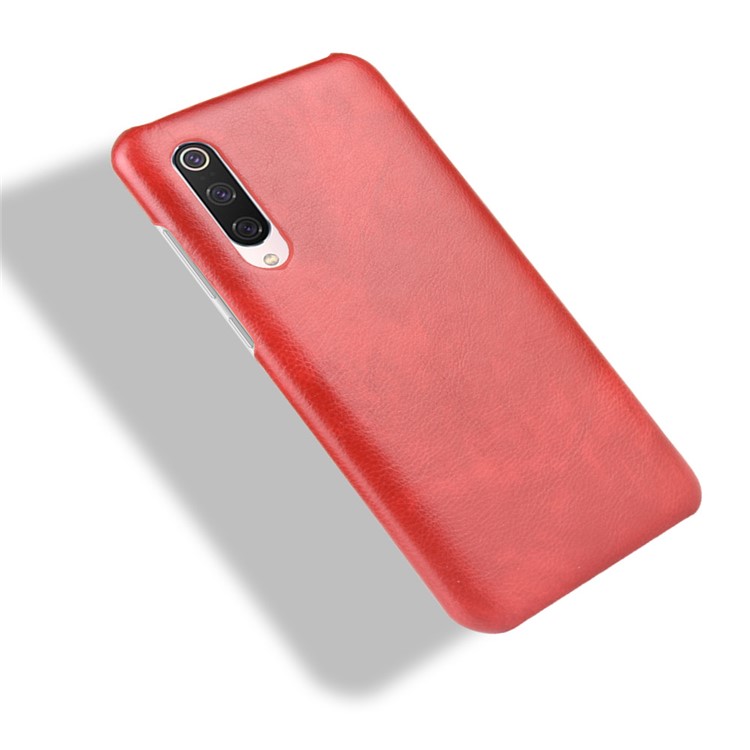 Litchi Texture Surface Leather Coated Hard PC Phone Case for Xiaomi Mi 9 Pro 5G - Red-5